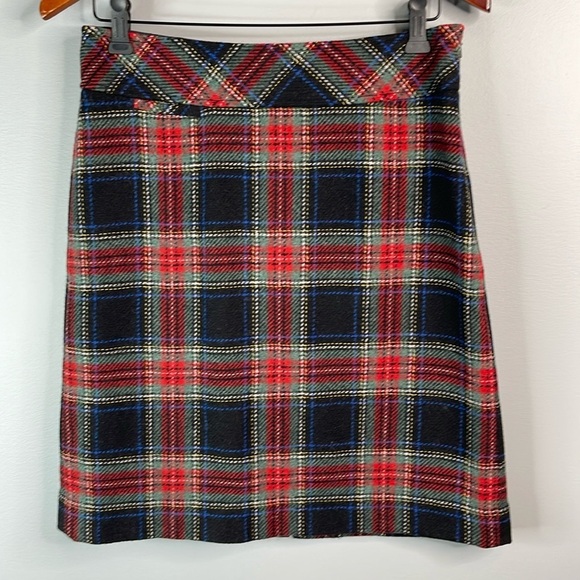 L.L.Bean Favourite Fit Skirt Wool Blend Weave Plaid Tartan Red Green Navy 6P - Picture 10 of 10